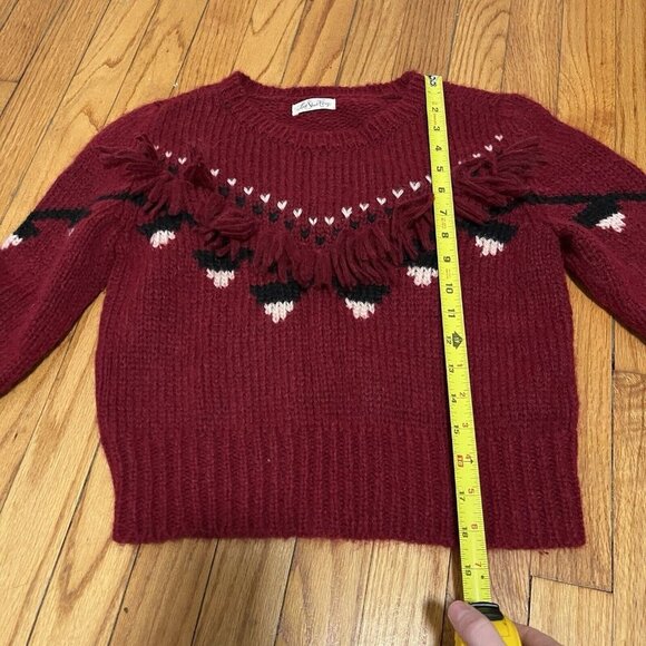 LoveShackFancy Atlas Fringe Crop Red Baby Alpaca Wool Blend Sweater Size‎ Small - Picture 9 of 9